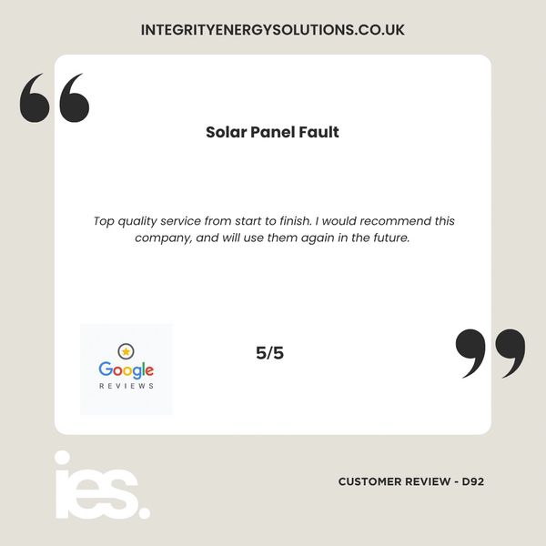 Solar Panel Fault, Integrity Energy Solutions, Customer Review, Google, Renewables