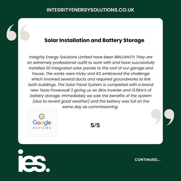 Solar Installation and Battery, Integrity  Energy Solutions, Customer Review, Google, Renewables