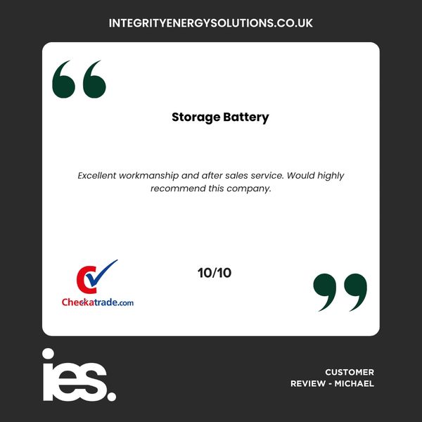 Storage Battery, Integrity Energy Solutions, Customer Review, Checkatrade, Renewables
