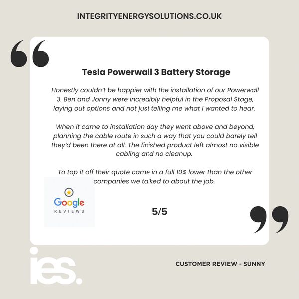 Tesla Powerwall 3 Battery Storage, Integrity Energy Solutions, Customer Review, Google, Renewables