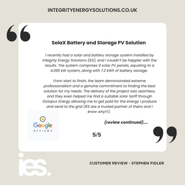 SolaX Battery and Solar Install, Integrity  Energy Solutions, Customer Review, Google, Renewables