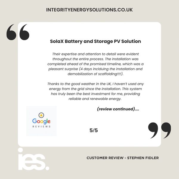 SolaX Battery and Solar Install, Integrity  Energy Solutions, Customer Review, Google, Renewables