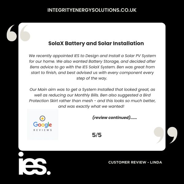 SolaX Battery and Solar Install, Integrity  Energy Solutions, Customer Review, Google, Renewables