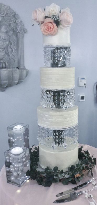 White elegant wedding cake. Four tier white wedding cake, Custom made cake, Cake Baker, Bakery near