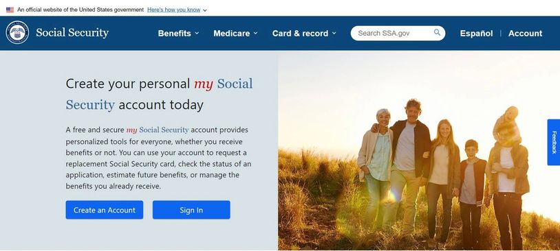 Screenshot of the Social Security Administration website.