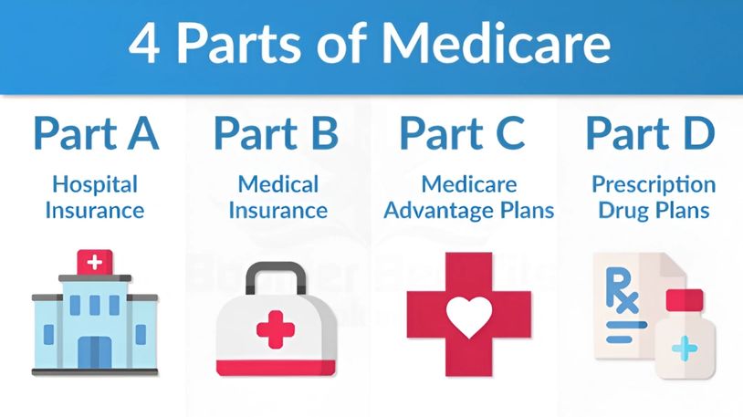 Infographic explaining the four parts of Medicare.