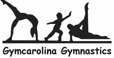 The Gymcarolina Gymnastics logo, which has three gymnasts doing different tricks on a balance beam. 