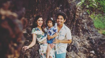 family of 3 at lava rocks