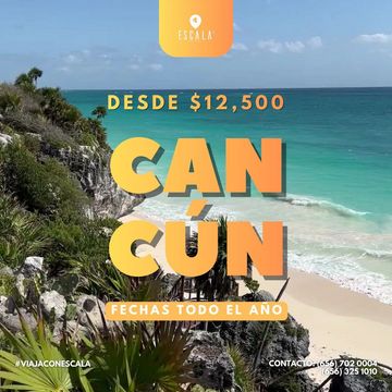 Promotional image for Cancun trips starting at $12,500 with year-round dates.
