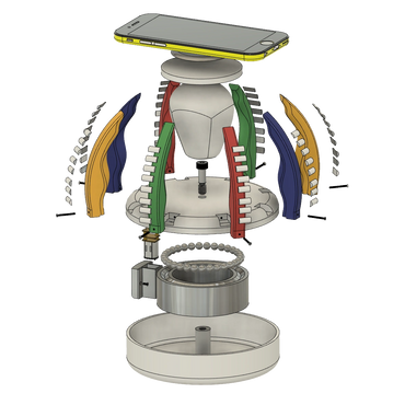 Exploded view of 3D printed octopus lazy Susan that also couples as a phone holder