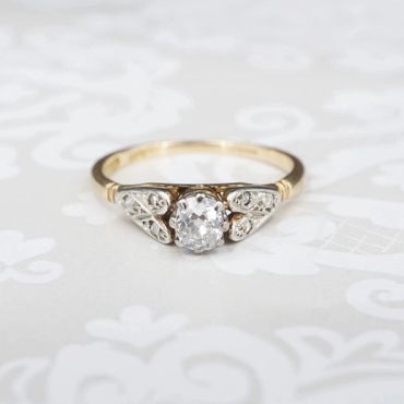 Antique 1910s old mine-cut diamond engagement ring in 18k gold — estate jewelry in the Austin area