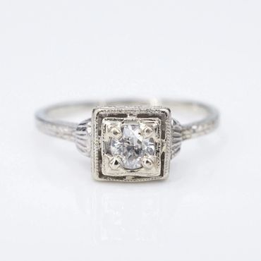 1930s Art Deco old European-cut diamond engagement ring in 18k white gold — estate jewelry near Aust