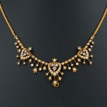 Late Victorian 18k gold diamond and seed pearl garland necklace — Eco Estate Jewelry, Lakeway TX