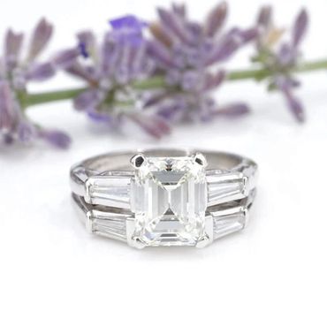 Platinum 2.5ct emerald-cut GIA diamond engagement ring + bridal set Eco Estate Jewelry, Lakeway TX