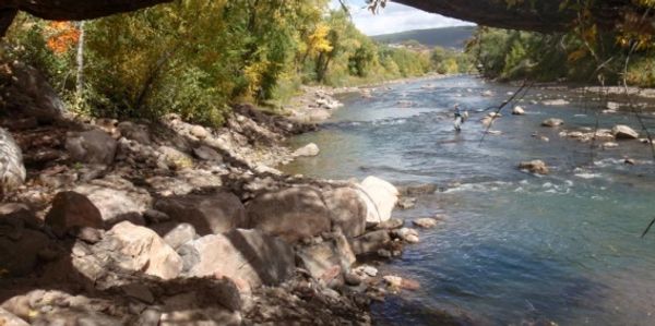 Bank stabilization and the newly created fish habitat on the Animas River in Durango.