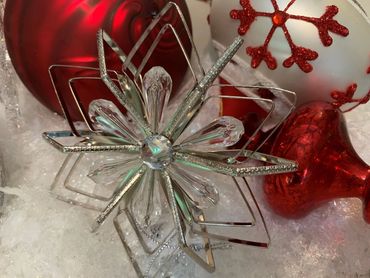 K & K Interiors stunning metal and crystal snowflake ornament with silver metal and clear glass gem 