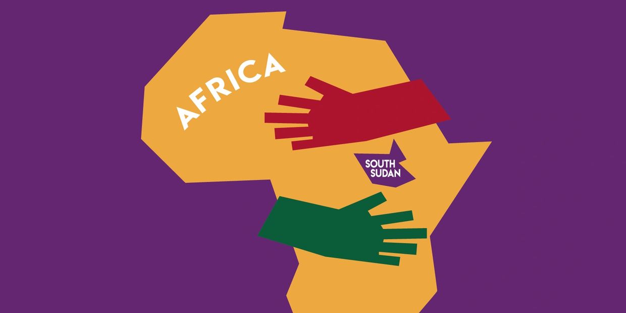 Graphic of Africa showing where South Sudan is—logo for nonprofit Helping Hands for South Sudan