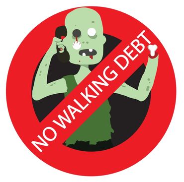 Beware the Walking Debt logo for Kingston Data and Credit. 