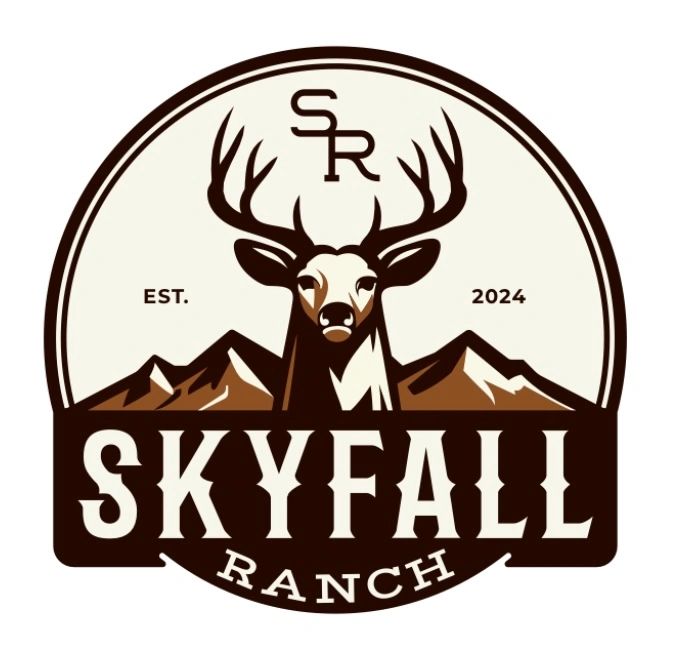 Skyfall Ranch deer and mountain logo