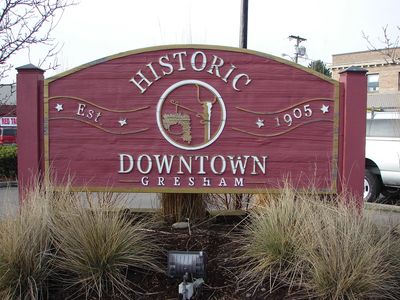 Gresham Oregon Downtown sign. Historic Residential city.