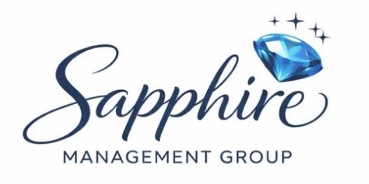 Sapphire Management Group logo with elegant text and a sparkling blue gemstone.