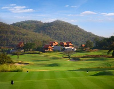 Tee hole 9 with clubhouse in the background. Golf Sea City guest house Hua Hin is 15 km away