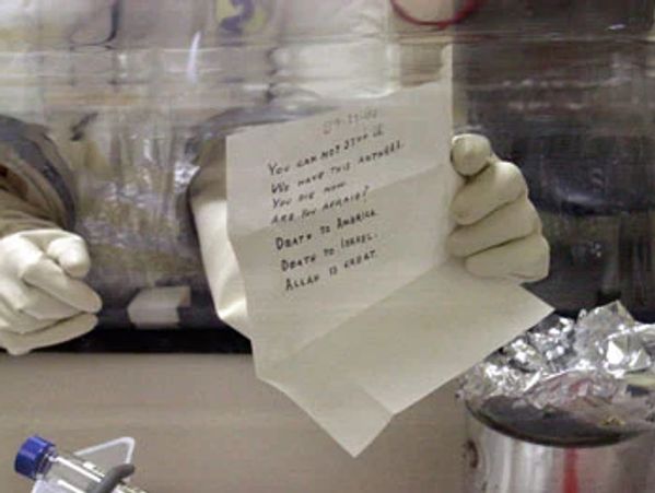 FBI examination of one of the anthrax letters; FBI