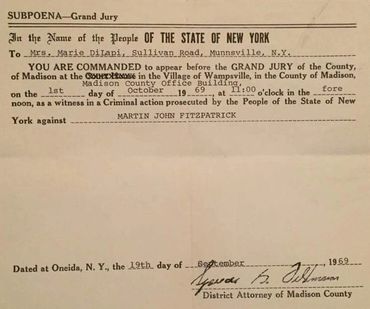 Subpoena received by Marie DiLapi to testify before the Grand Jury