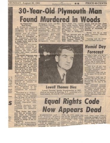 Original 1981 newspaper article from family of Wayne Rifendifer.