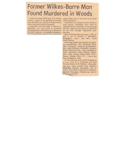 Original article - Former Wilkes-Barre Man Found Murdered in Woods. (Rifendifer Family)