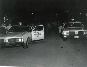 Route 5 in Sherrill, NY on September 8, 1969 - two Sherrill police cars in foreground.