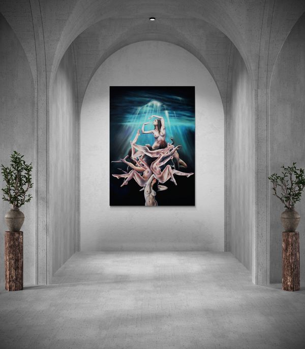 The Primordial Dance, oil on canvas, 76" x 55" Available by Mel Fiorentino