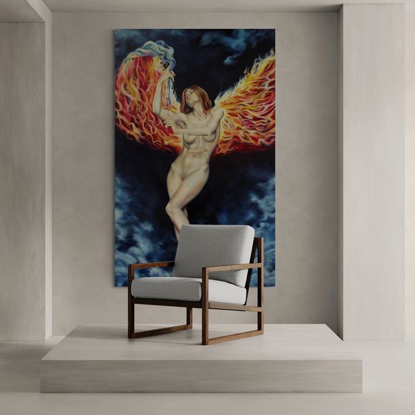 Embracing the Fire, oil on canvas, 90" x 56" Available Mel Fiorentino