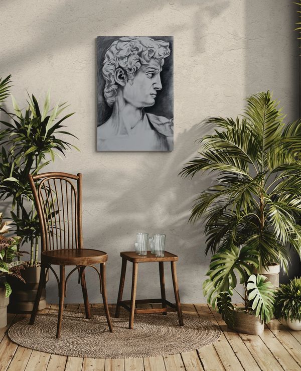 Study of David, charcoal on canvas, 24" x 36" Available, by mel fiorentino