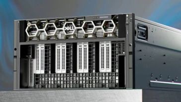 Dell server with multiple slots and honeycomb front design.