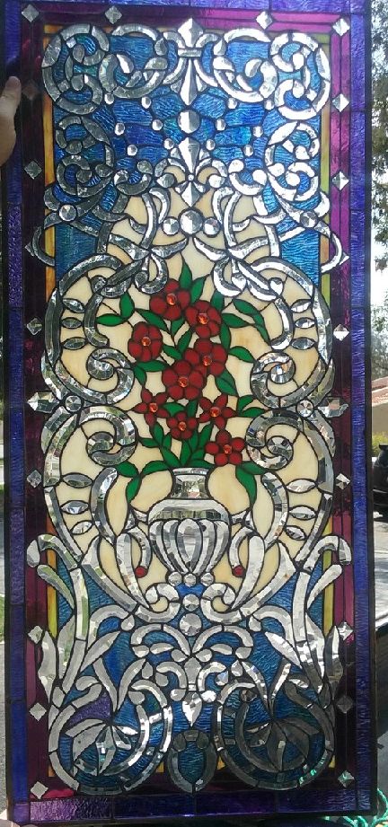 Victorian Rose Stained Glass Window Panel