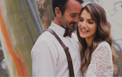 Bride and Groom with Snow Gum