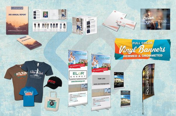 Printing, banners, stationary, t shirt, vinyl, bindery.