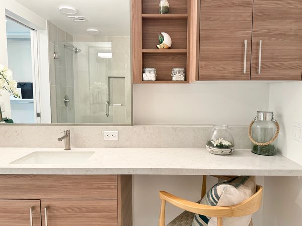 8900 Ramsgate - Custom Cabinets in Bathrooms, Quartz Countertops and Backsplashes