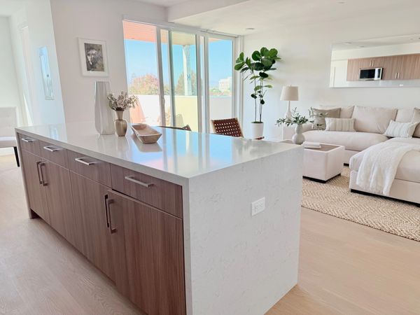 8900 Ramsgate - Penthouse Waterfall Kitchen Island, Contemporary, European Style Kitchen Cabinets