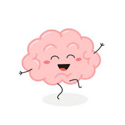 Happy cartoon brain dancing with joy and excitement.