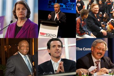 Collage of six diverse individuals, mostly in professional or public speaking settings.