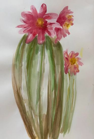 Watercolors - 12 x 18 - Blooming Cactus - $60
