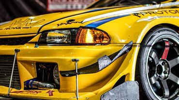Modified sports car front bumper yellow