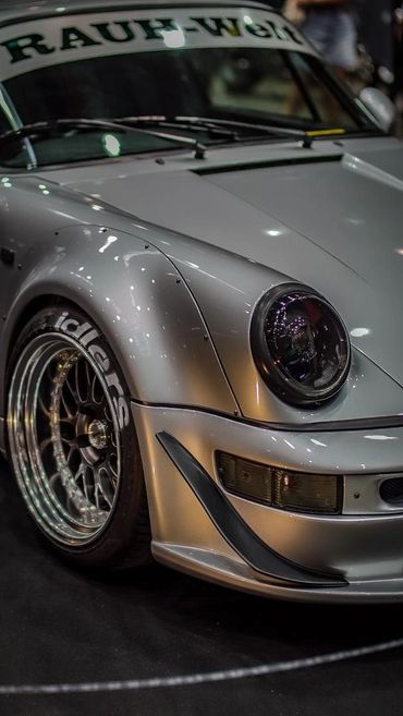 Silver Porsche sports car close-up