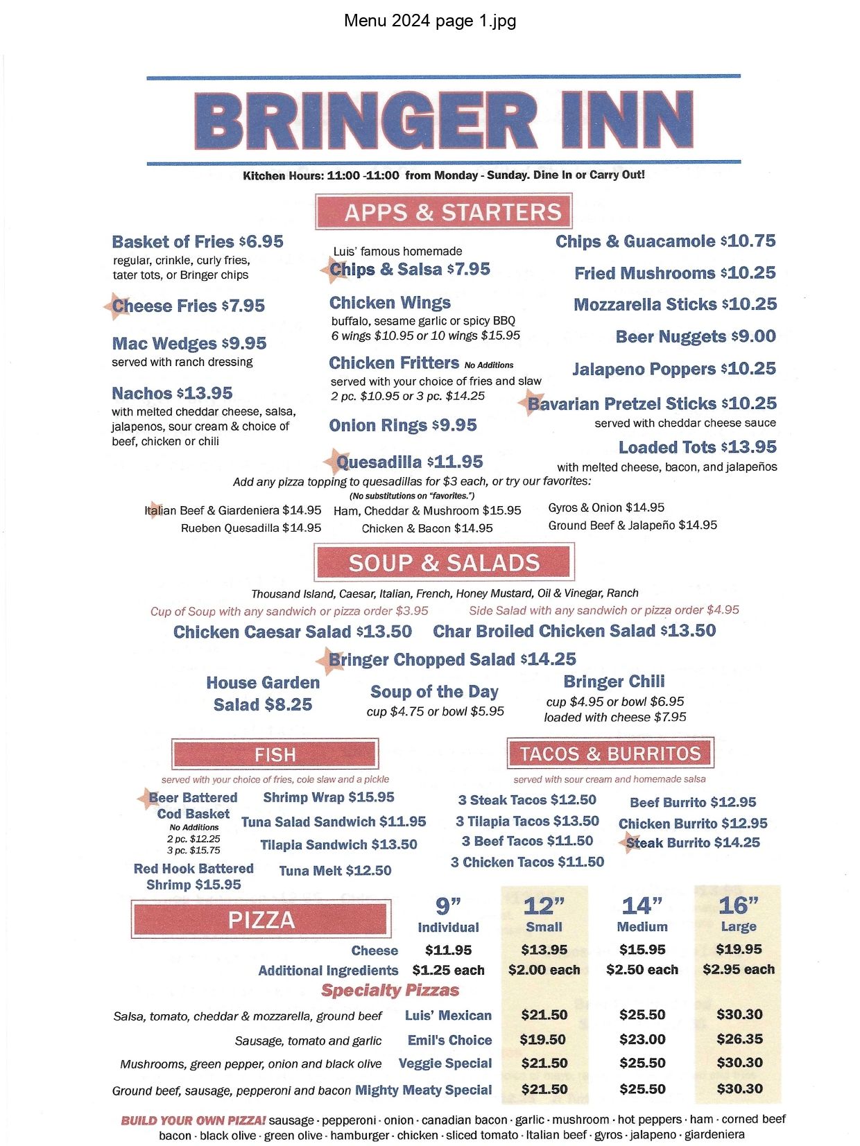 A Restaurant Menu With Specials