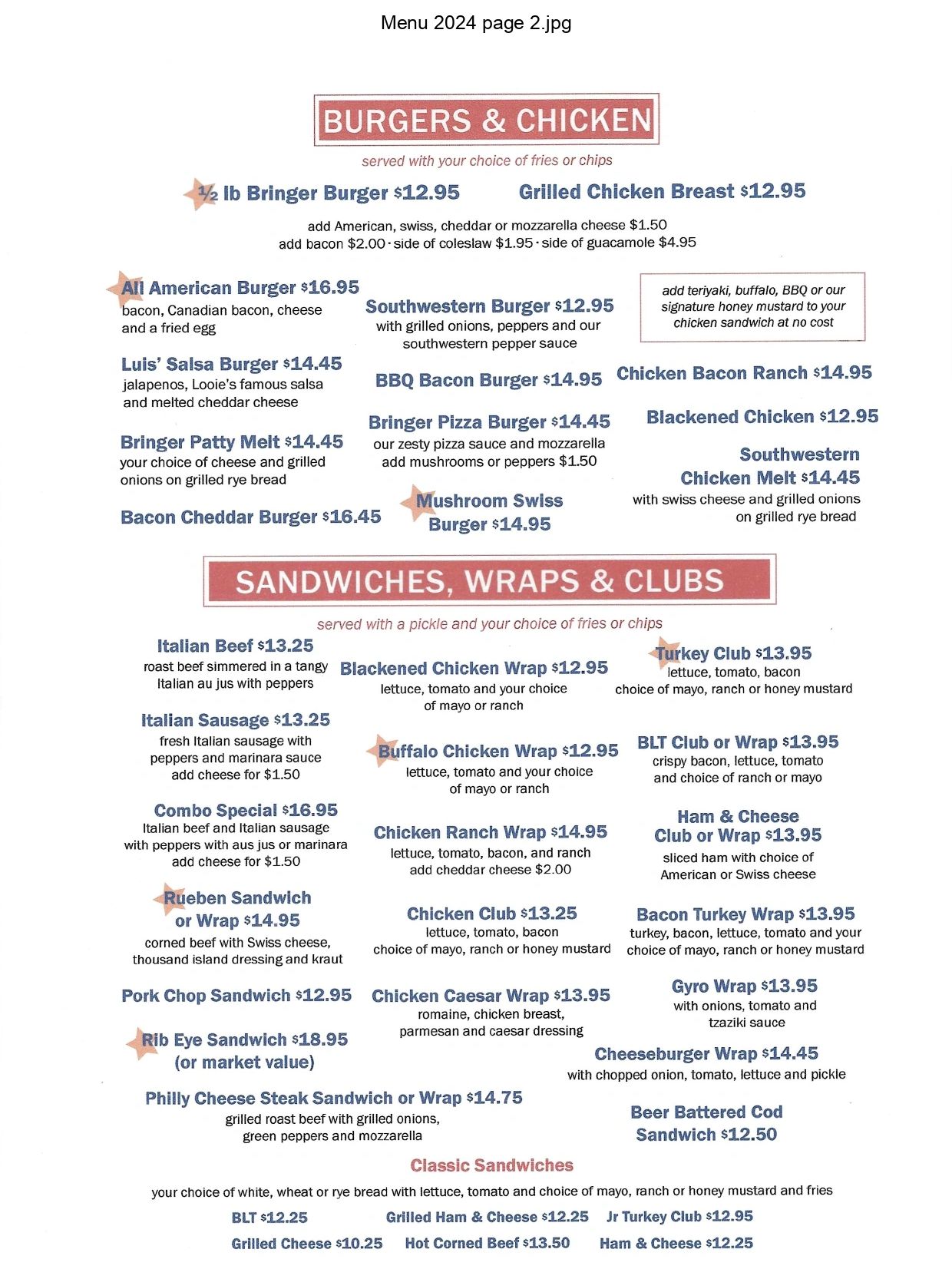 A Restaurant Menu With Specials