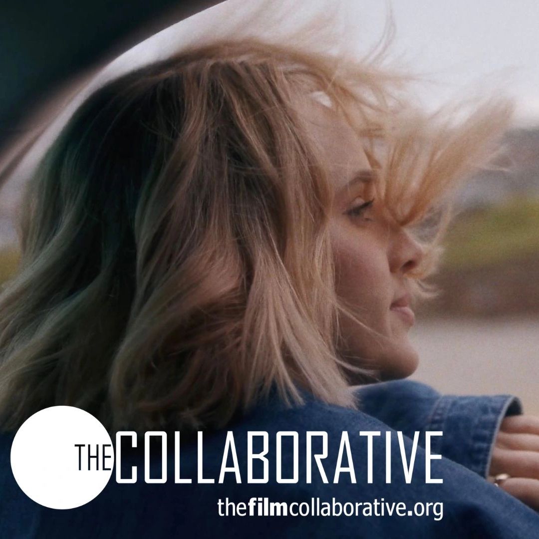 Side profile of a woman with windblown hair and logo of The Collaborative.