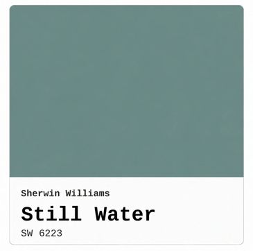 Sherwin Williams paint color sample named Still Water, SW 6223.