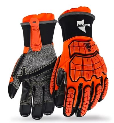 High-performance protective gloves with orange and black design.